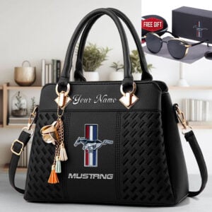 Mustang Custom Name Classic Leather Women Handbag With Glasses Gift