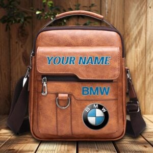 BMW Custom Name Men Leather Crossbody Bag, Cell Phone Purse, Zipper Shoulder Bag VS02