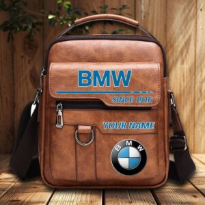 BMW Custom Name Men Leather Crossbody Bag, Cell Phone Purse, Zipper Shoulder Bag VS03