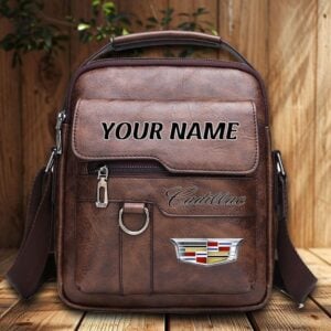 Cadillac Custom Name Men Leather Crossbody Bag, Cell Phone Purse, Zipper Shoulder Bag VS02