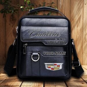 Cadillac Custom Name Men Leather Crossbody Bag, Cell Phone Purse, Zipper Shoulder Bag VS03