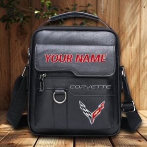 Corvette Custom Name Men Leather Crossbody Bag, Cell Phone Purse, Zipper Shoulder Bag VS02