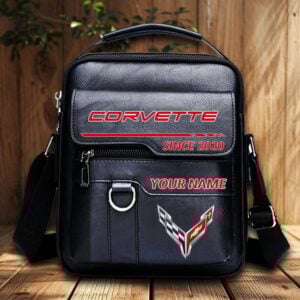 Corvette Custom Name Men Leather Crossbody Bag, Cell Phone Purse, Zipper Shoulder Bag VS03