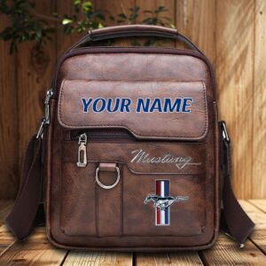 Mustang Custom Name Men Leather Crossbody Bag, Cell Phone Purse, Zipper Shoulder Bag VS02