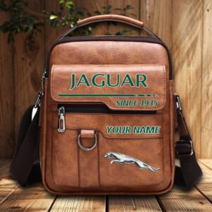 Jaguar Custom Name Men Leather Crossbody Bag, Cell Phone Purse, Zipper Shoulder Bag VS03
