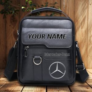 Mercedes-Benz Custom Name Men Leather Crossbody Bag, Cell Phone Purse, Zipper Shoulder Bag VS02