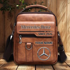 Mercedes-Benz Custom Name Men Leather Crossbody Bag, Cell Phone Purse, Zipper Shoulder Bag VS03