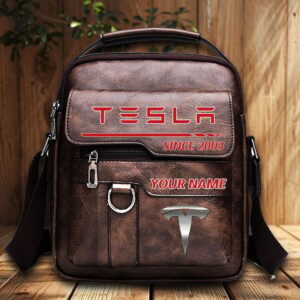 Tesla Custom Name Men Leather Crossbody Bag, Cell Phone Purse, Zipper Shoulder Bag VS03