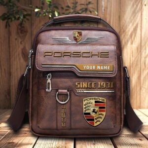 Porsche Custom Name Men Leather Crossbody Bag, Cell Phone Purse, Zipper Shoulder Bag VS04