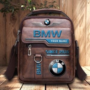 BMW Custom Name Men Leather Crossbody Bag, Cell Phone Purse, Zipper Shoulder Bag VS04