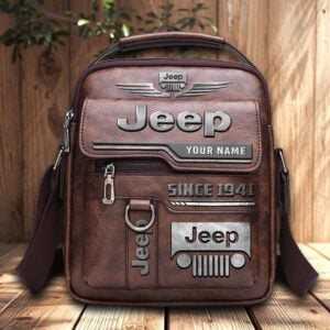 Jeep Custom Name Men Leather Crossbody Bag, Cell Phone Purse, Zipper Shoulder Bag VS04