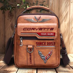 Corvette Custom Name Men Leather Crossbody Bag, Cell Phone Purse, Zipper Shoulder Bag VS04