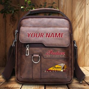 Indian Motorcycle Custom Name Men Leather Crossbody Bag, Cell Phone Purse, Zipper Shoulder Bag VS02