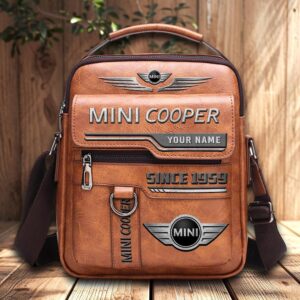 Mini cooper Custom Name Men Leather Crossbody Bag, Cell Phone Purse, Zipper Shoulder Bag VS01