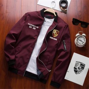 Porsche Custom Name Thin Slim Long Sleeve Bomber Jacket VS01