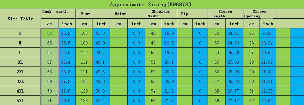 jacket size chart