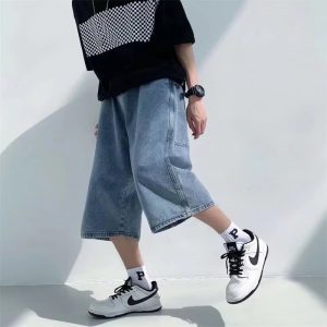Men's Baggy Denim Shorts Wide Leg Cargo Streetwear