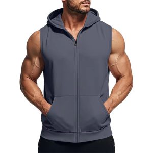 Minimal Solid Sleeveless Zip Hoodie for Men