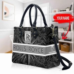 Rolls Royce All Over Print Custom Name Vintage Leather Handbag VS7