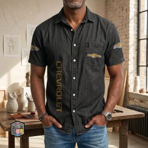 CVRL Silverado Logo Denim Style Short Sleeve Casual Shirt VS02