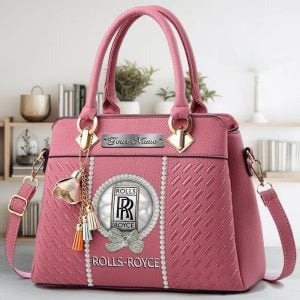 Rolls Royce All Over Print Custom Name Vintage Leather Handbag VS5